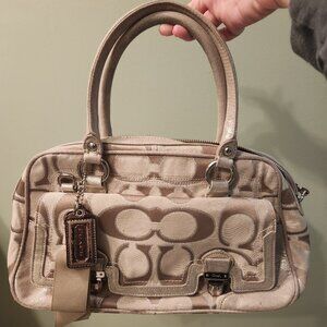 Coach Poppy Signature Sateen Metalic Pushlock Satchel Light Khaki